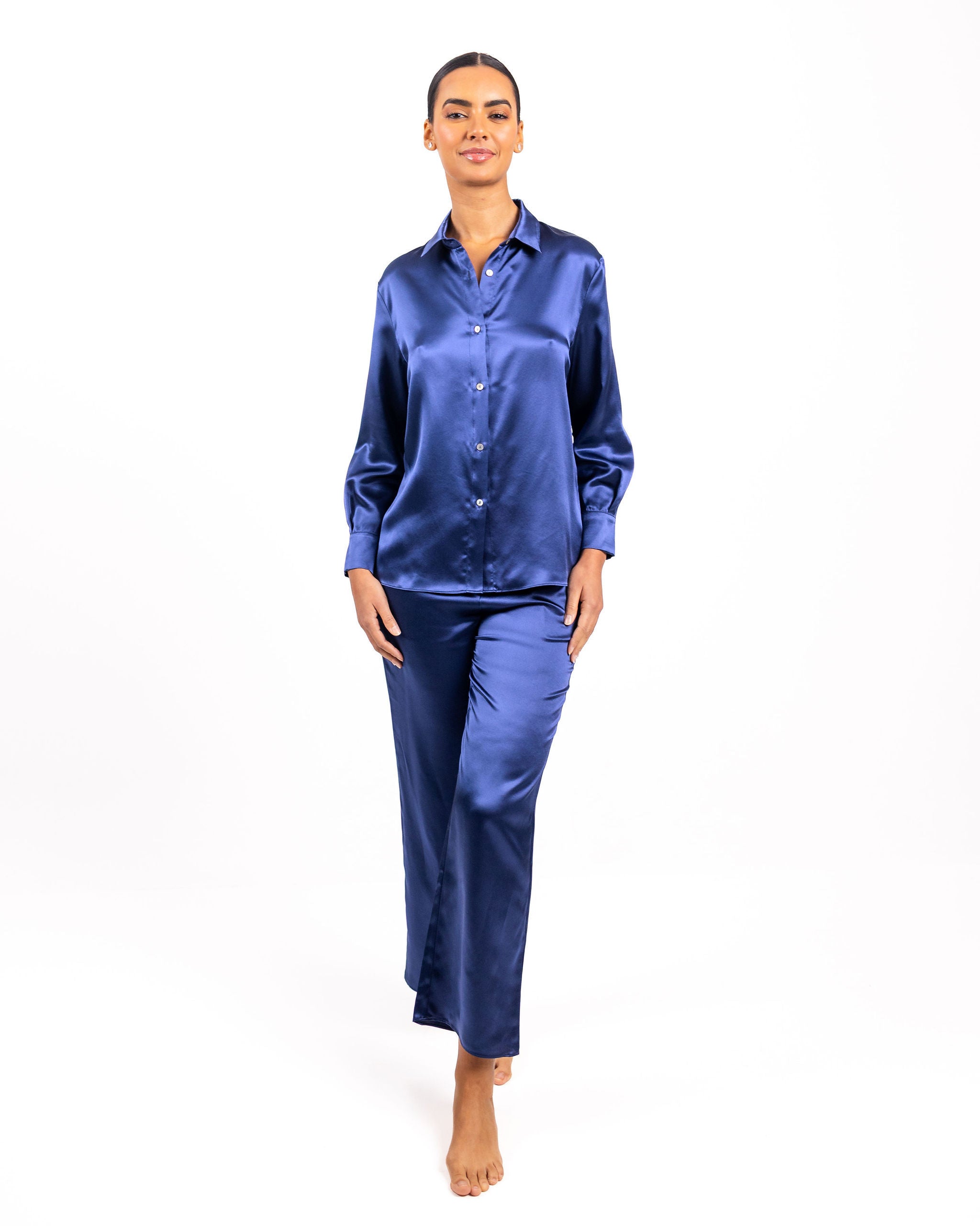 Chérie Silk Loungesett Navy Silkepysjamas_Cherie_Navy_blue